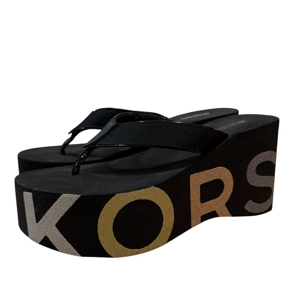 Michael Kors Benny Platform Flip Flops MK Logo Sandals Size 8 Y2K Vibes - Picture 3 of 7